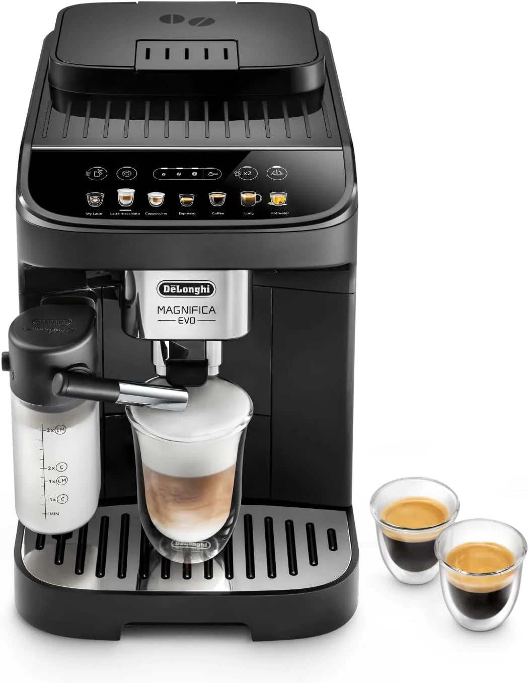 De'Longhi Magnifica Evo ECAM292.81.B, Volautomatisch Espressomachine met LatteCrema Technology Melkreservoir, met 7 One-Touch Recepten, Soft-Touch Bedieningspaneel, Instelbare Koffiesterkte, Zwart(Automatisch melkschuim, zwart)