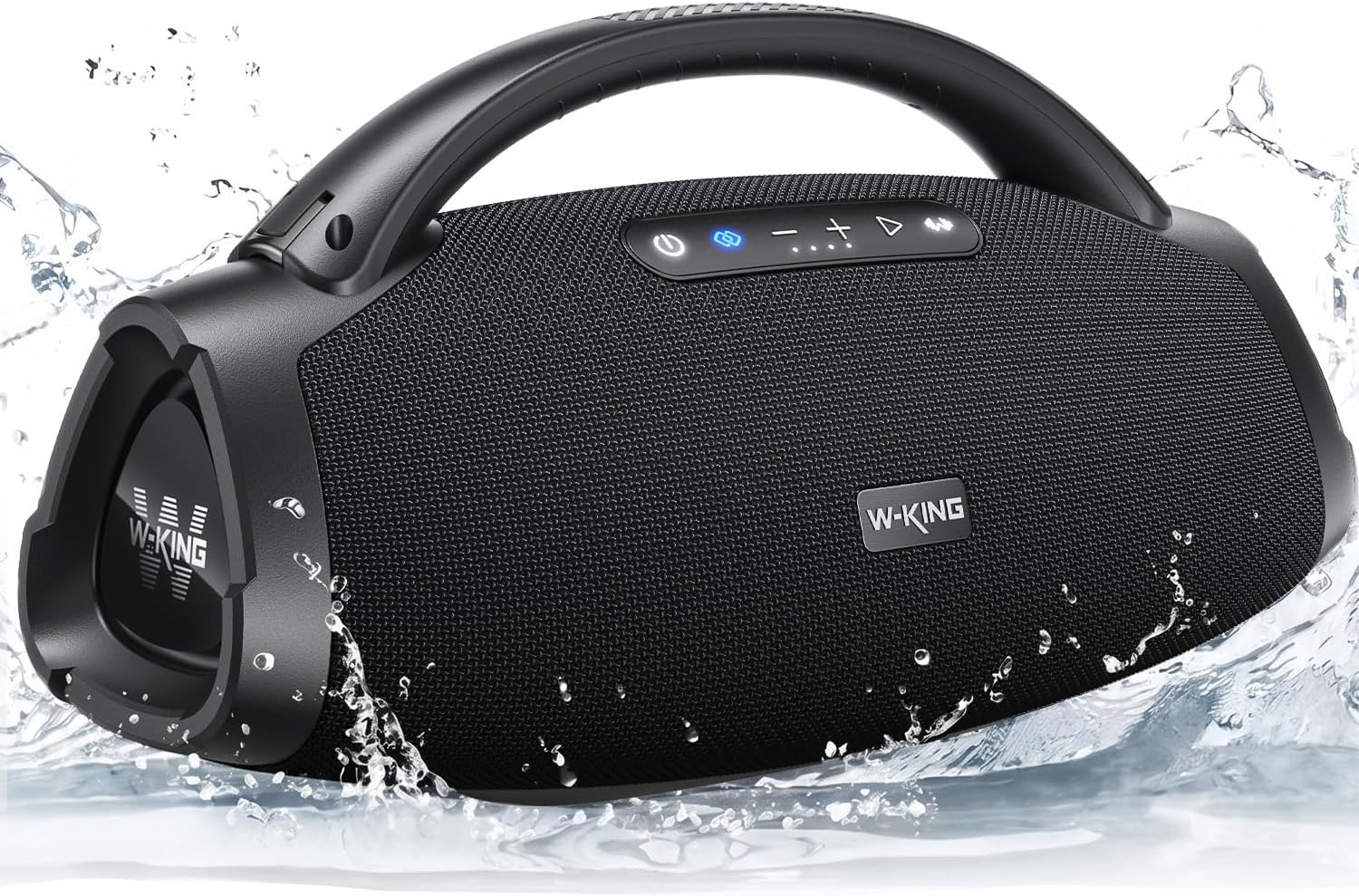 W-KING Bluetooth-luidspreker luid, draagbare draadloze luidspreker met 120W subwoofer, 50W*2 woofers, 15W*2 tweeter, 40Hz massieve bas, IPX7 waterdicht, APP, BT5.4, stereo-koppeling, OTG, grote