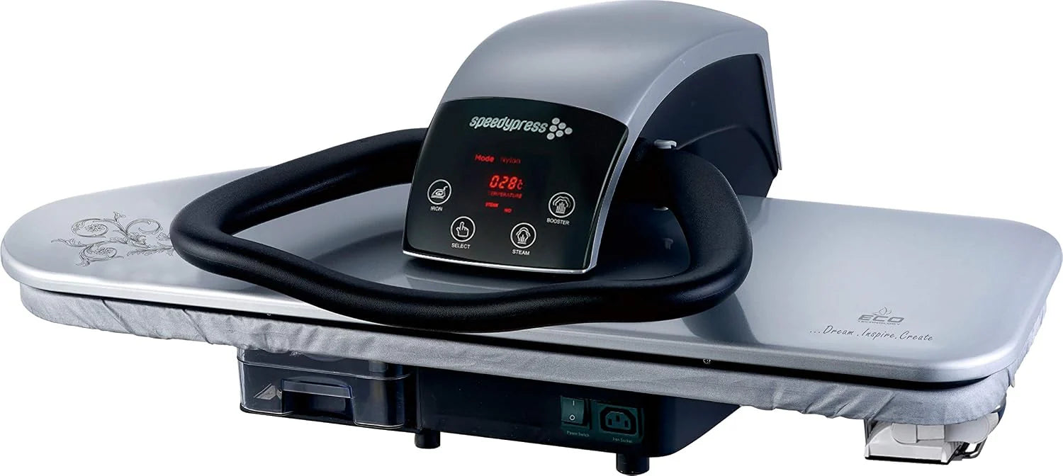 Speedypress Stoomstrijkpers 91HD Zilver Heavy Duty Professional 91cm (+ GRATIS Ijzer / IJzeren, Extra Anti-Schaal Waterfilter, Vervanging Reservescherm (Omslag, Hoes, Dekking) en Schuim Ondervilt)